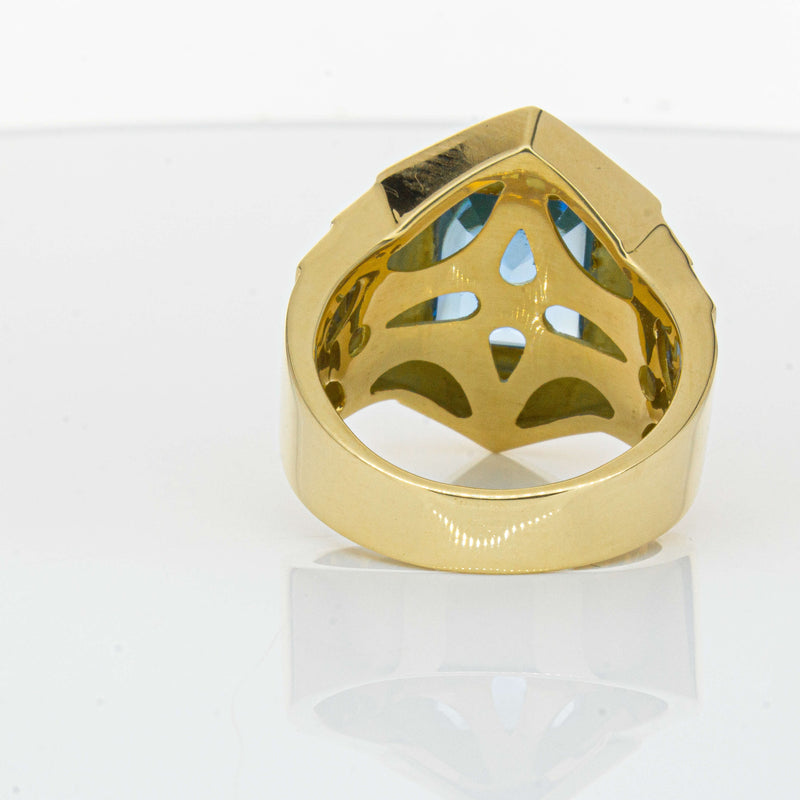 Deja Vu 18ct Yellow Gold 6.00ct Blue Topaz & Diamond Ring-Ring-Walker & Hall