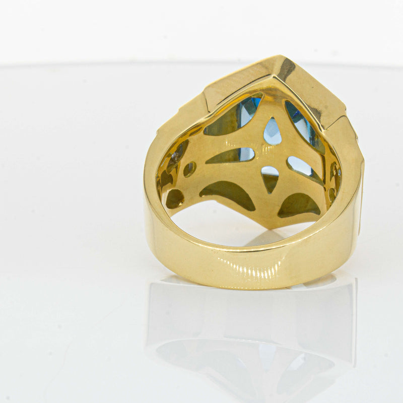 Deja Vu 18ct Yellow Gold 6.00ct Blue Topaz & Diamond Ring-Ring-Walker & Hall