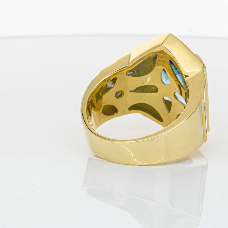 Deja Vu 18ct Yellow Gold 6.00ct Blue Topaz & Diamond Ring-Ring-Walker & Hall