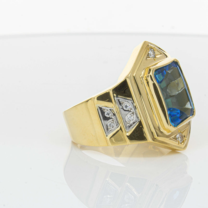 Deja Vu 18ct Yellow Gold 6.00ct Blue Topaz & Diamond Ring-Ring-Walker & Hall