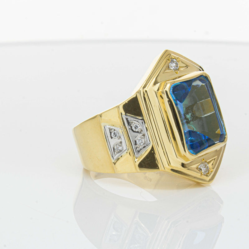 Deja Vu 18ct Yellow Gold 6.00ct Blue Topaz & Diamond Ring-Ring-Walker & Hall