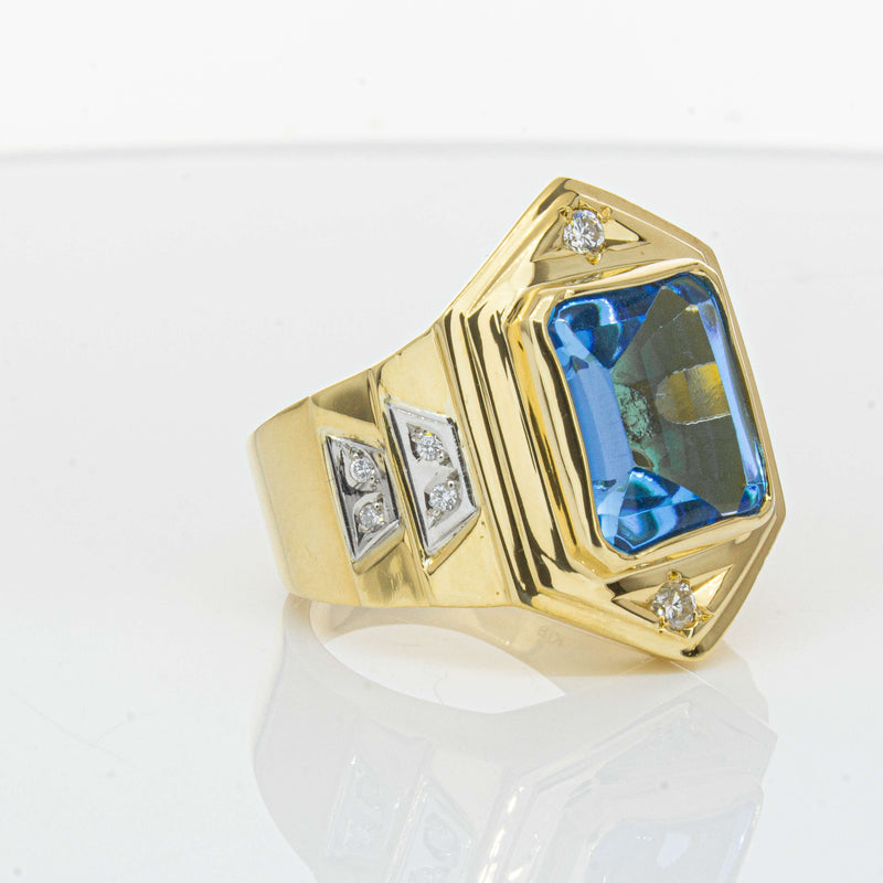 Deja Vu 18ct Yellow Gold 6.00ct Blue Topaz & Diamond Ring-Ring-Walker & Hall