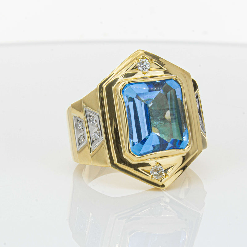 Deja Vu 18ct Yellow Gold 6.00ct Blue Topaz & Diamond Ring-Ring-Walker & Hall