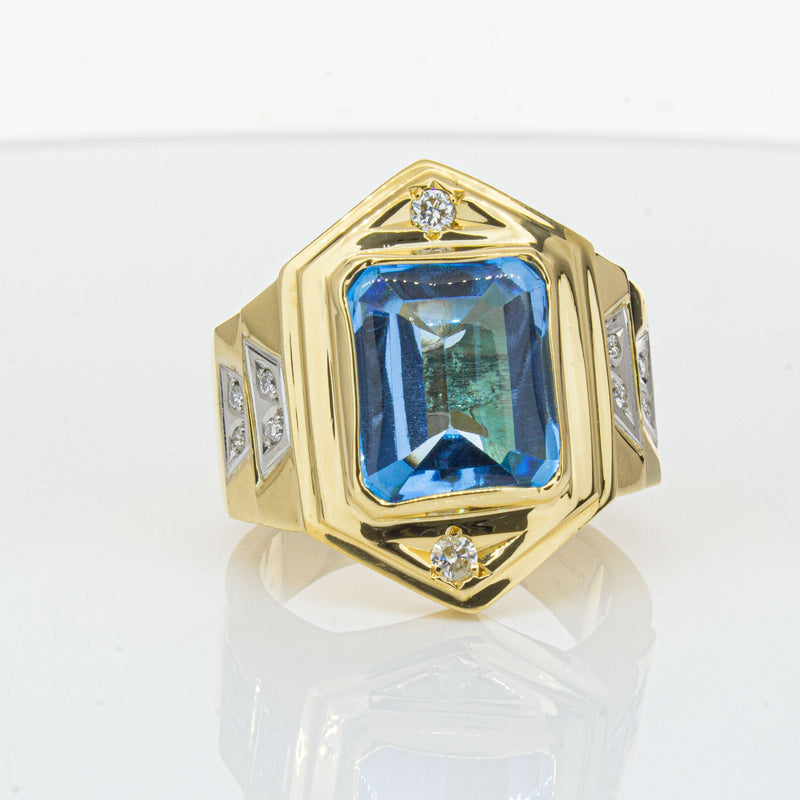 Deja Vu 18ct Yellow Gold 6.00ct Blue Topaz & Diamond Ring-Ring-Walker & Hall