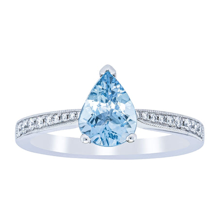 18ct White Gold .81ct Aquamarine & Diamond Zenith Ring-Ring-Walker & Hall