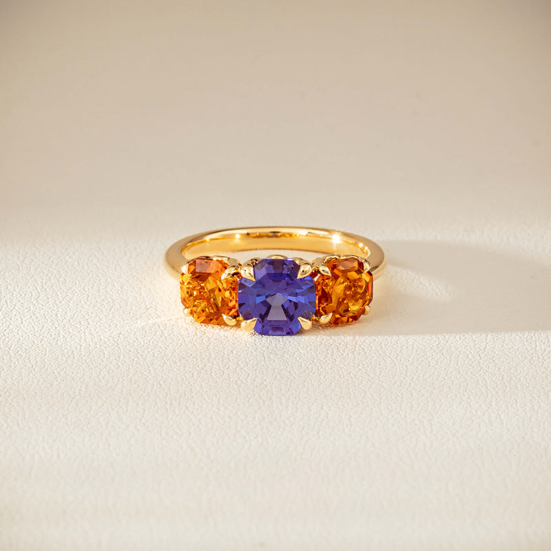 18ct Yellow Gold Three Stone Tanzanite & Citrine Octavia Ring-Ring-Walker & Hall