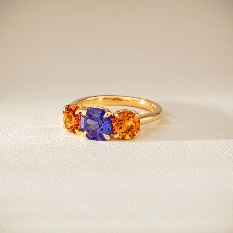 18ct Yellow Gold Three Stone Tanzanite & Citrine Octavia Ring-Ring-Walker & Hall