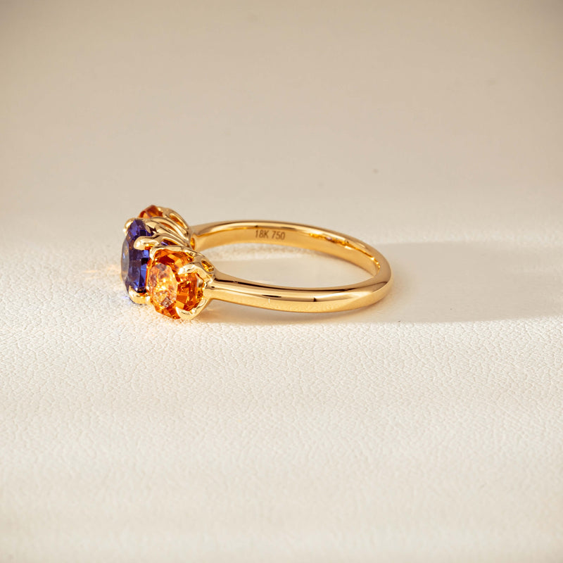 18ct Yellow Gold Three Stone Tanzanite & Citrine Octavia Ring-Ring-Walker & Hall