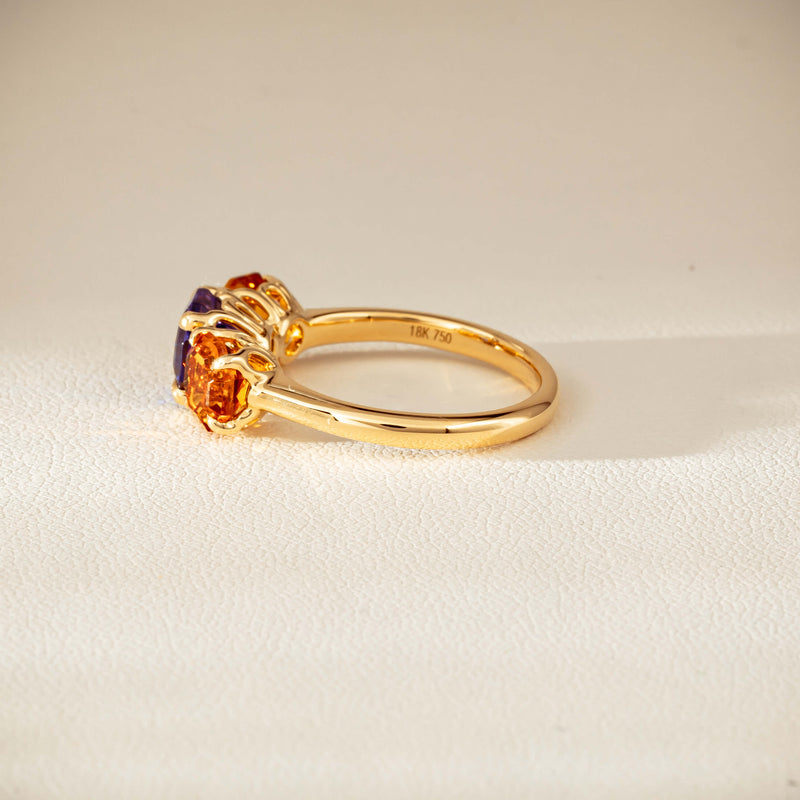 18ct Yellow Gold Three Stone Tanzanite & Citrine Octavia Ring-Ring-Walker & Hall