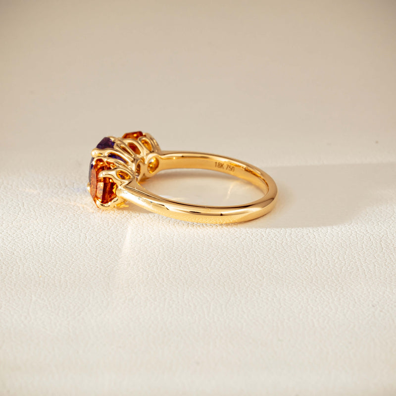 18ct Yellow Gold Three Stone Tanzanite & Citrine Octavia Ring-Ring-Walker & Hall