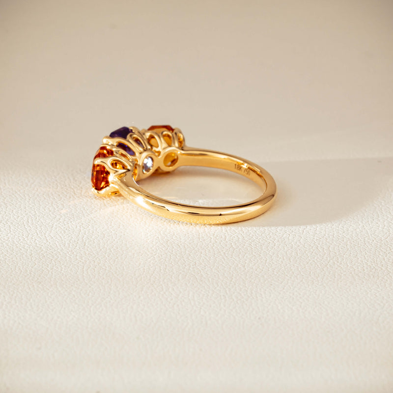 18ct Yellow Gold Three Stone Tanzanite & Citrine Octavia Ring-Ring-Walker & Hall