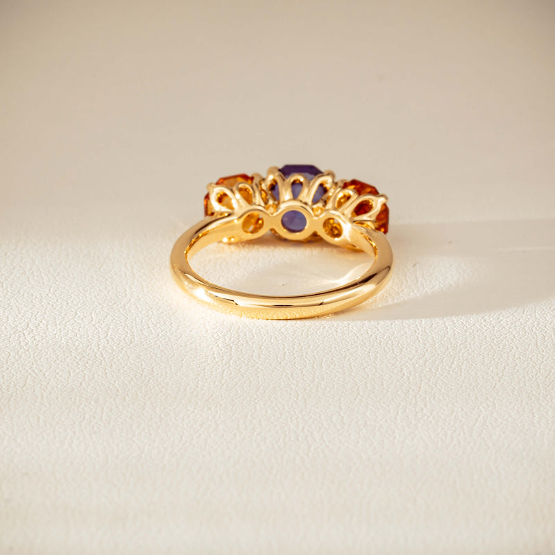 18ct Yellow Gold Three Stone Tanzanite & Citrine Octavia Ring-Ring-Walker & Hall