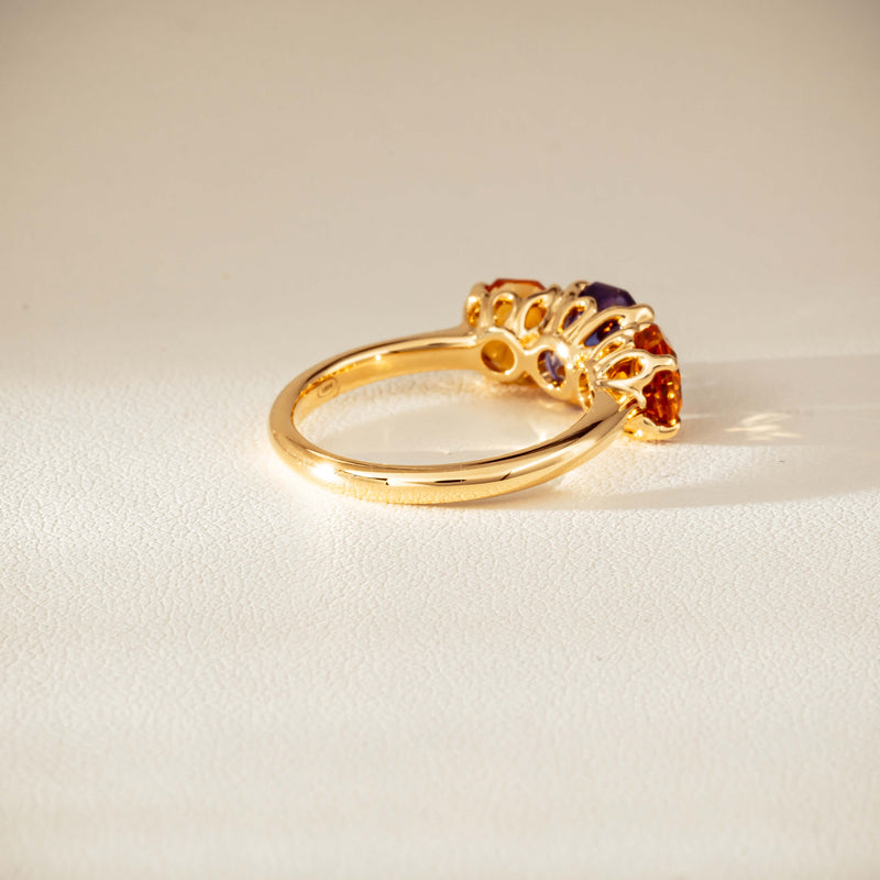 18ct Yellow Gold Three Stone Tanzanite & Citrine Octavia Ring-Ring-Walker & Hall
