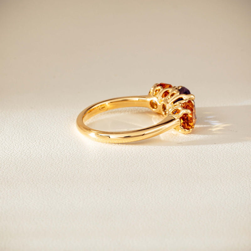 18ct Yellow Gold Three Stone Tanzanite & Citrine Octavia Ring-Ring-Walker & Hall