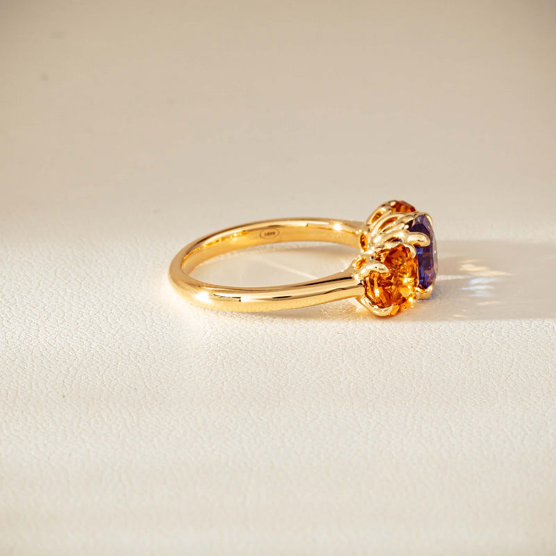 18ct Yellow Gold Three Stone Tanzanite & Citrine Octavia Ring-Ring-Walker & Hall
