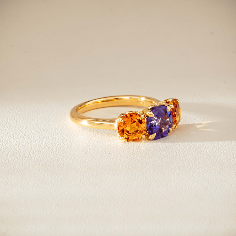 18ct Yellow Gold Three Stone Tanzanite & Citrine Octavia Ring-Ring-Walker & Hall