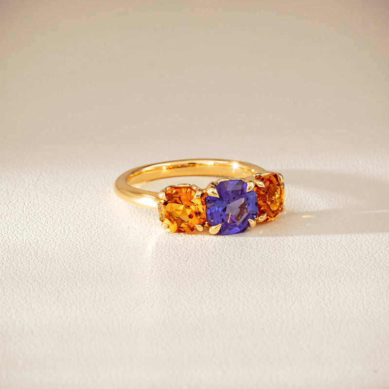 18ct Yellow Gold Three Stone Tanzanite & Citrine Octavia Ring-Ring-Walker & Hall