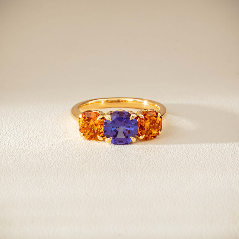 18ct Yellow Gold Three Stone Tanzanite & Citrine Octavia Ring-Ring-Walker & Hall