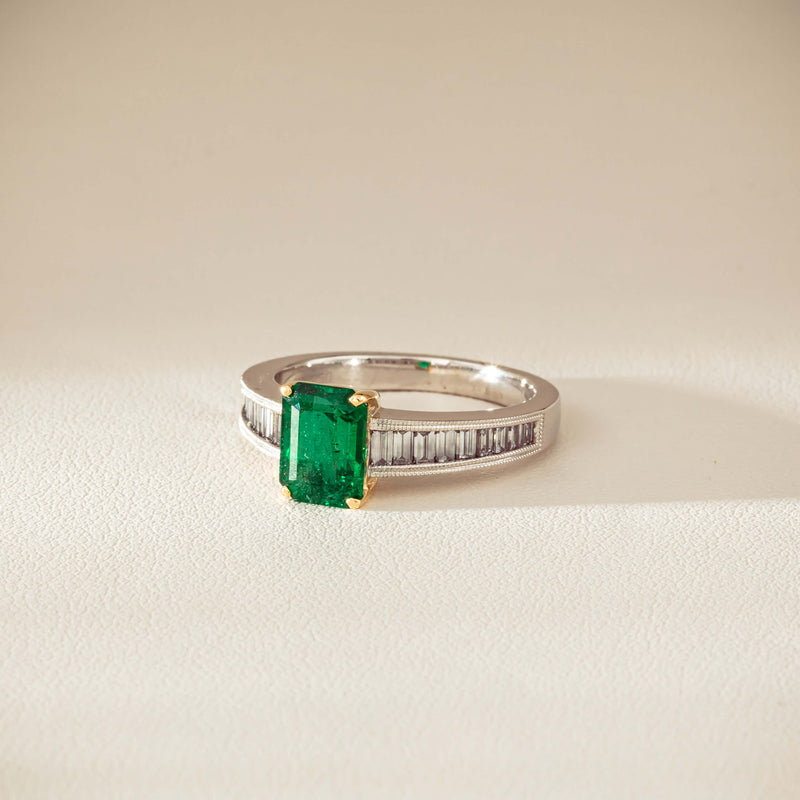 18ct White Gold 1.63ct Emerald & Diamond Ring-Ring-Walker & Hall