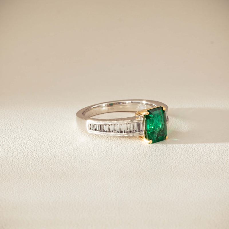 18ct White Gold 1.63ct Emerald & Diamond Ring-Ring-Walker & Hall