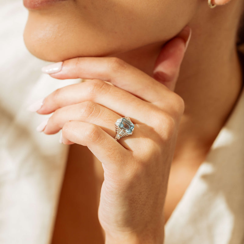 18ct White Gold 2.20ct Aquamarine Nile Ring-Ring-Walker & Hall