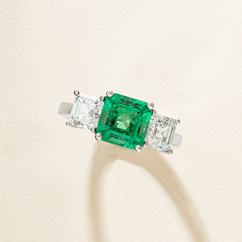 18ct White Gold 2.76ct Emerald & Diamond Odyssey Ring - Ring - Walker & Hall