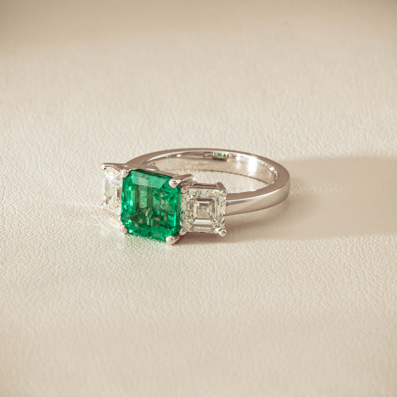 18ct White Gold 2.76ct Emerald & Diamond Odyssey Ring - Ring - Walker & Hall