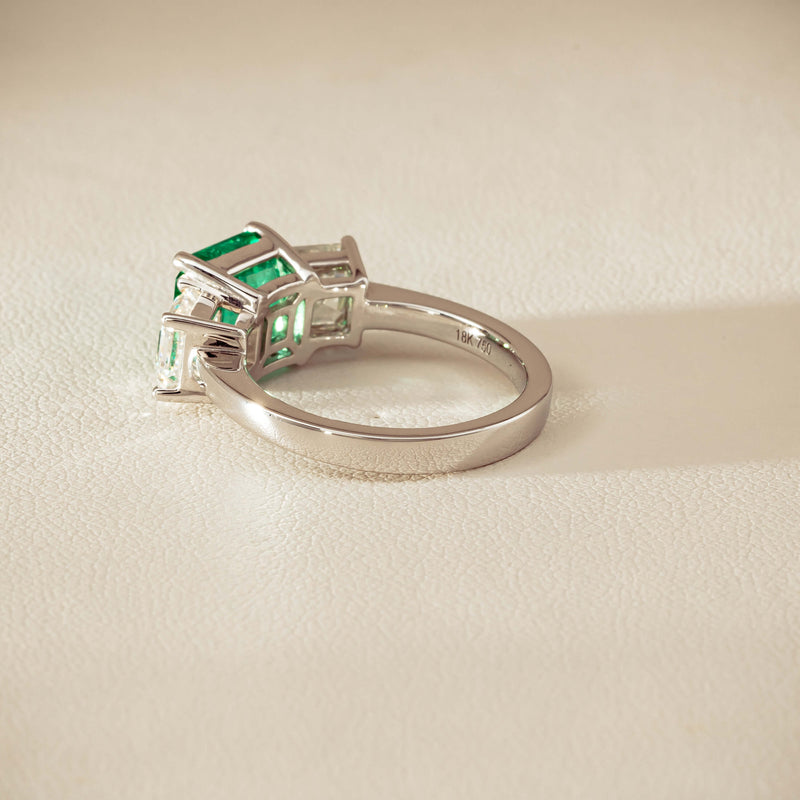 18ct White Gold 2.76ct Emerald & Diamond Odyssey Ring - Ring - Walker & Hall