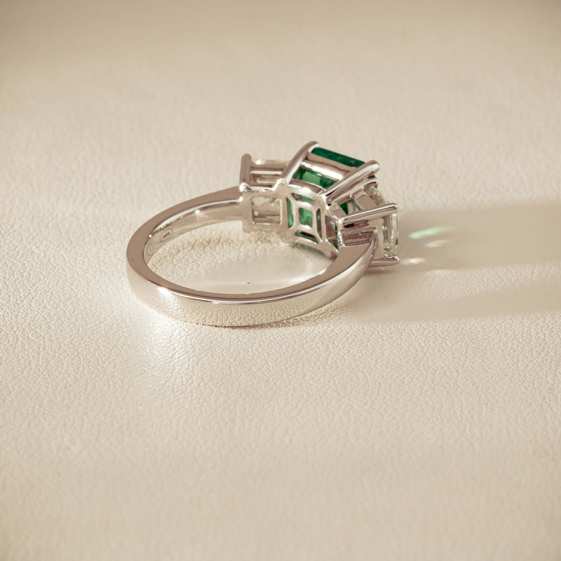 18ct White Gold 2.76ct Emerald & Diamond Odyssey Ring - Ring - Walker & Hall