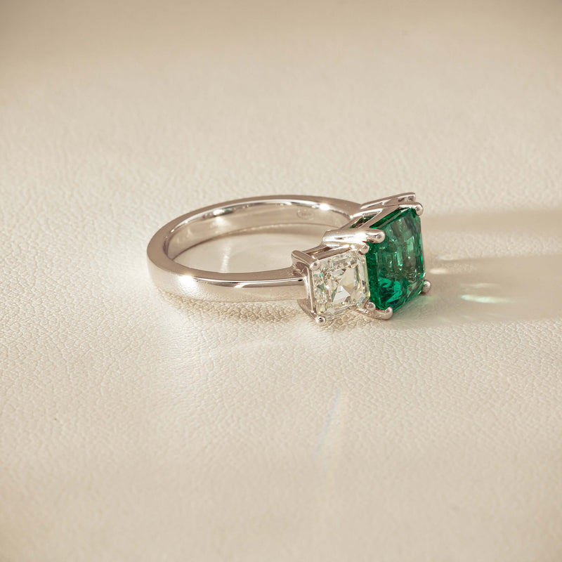 18ct White Gold 2.76ct Emerald & Diamond Odyssey Ring - Ring - Walker & Hall