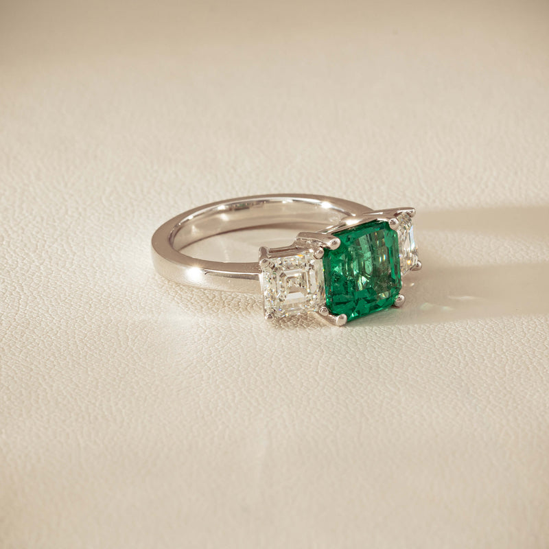 18ct White Gold 2.76ct Emerald & Diamond Odyssey Ring - Ring - Walker & Hall