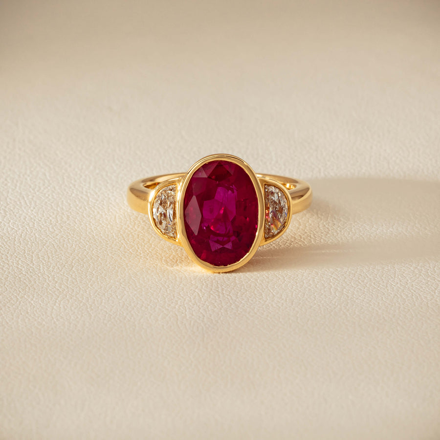 18ct Yellow Gold 4.18ct Oval Ruby & Diamond Ring - Ring - Walker & Hall