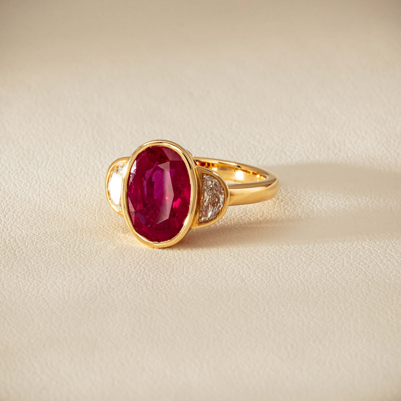 18ct Yellow Gold 4.18ct Oval Ruby & Diamond Ring - Ring - Walker & Hall