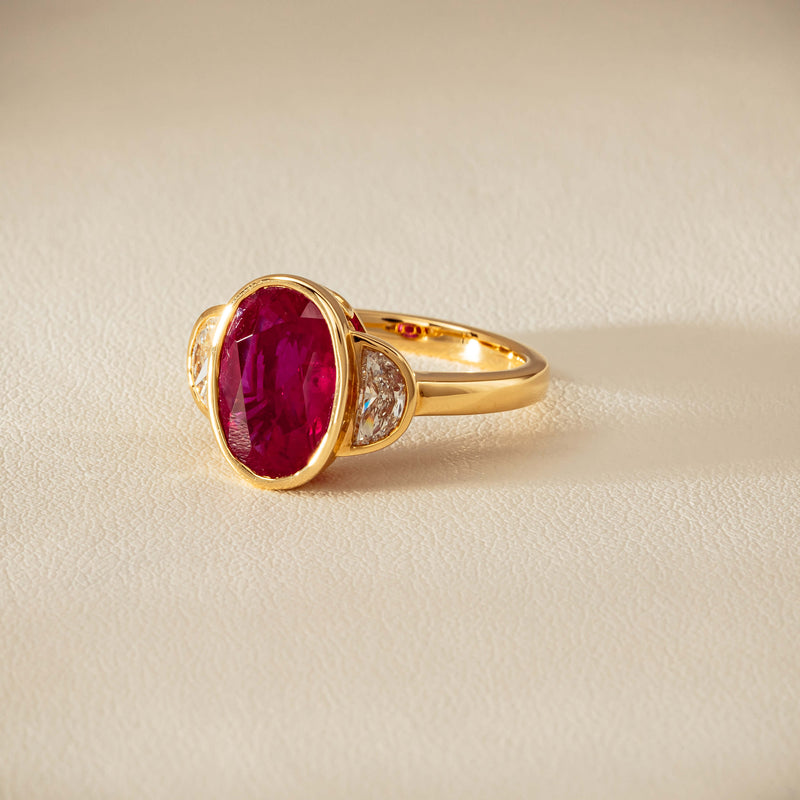 18ct Yellow Gold 4.18ct Oval Ruby & Diamond Ring - Ring - Walker & Hall