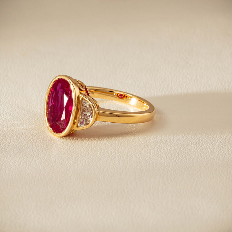 18ct Yellow Gold 4.18ct Oval Ruby & Diamond Ring - Ring - Walker & Hall