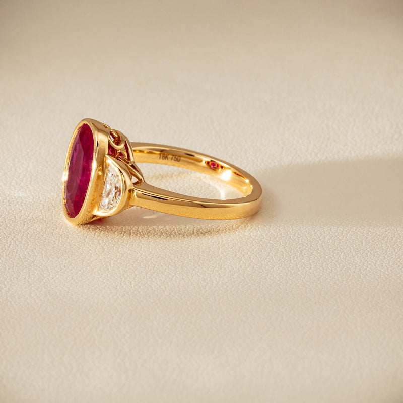 18ct Yellow Gold 4.18ct Oval Ruby & Diamond Ring - Ring - Walker & Hall