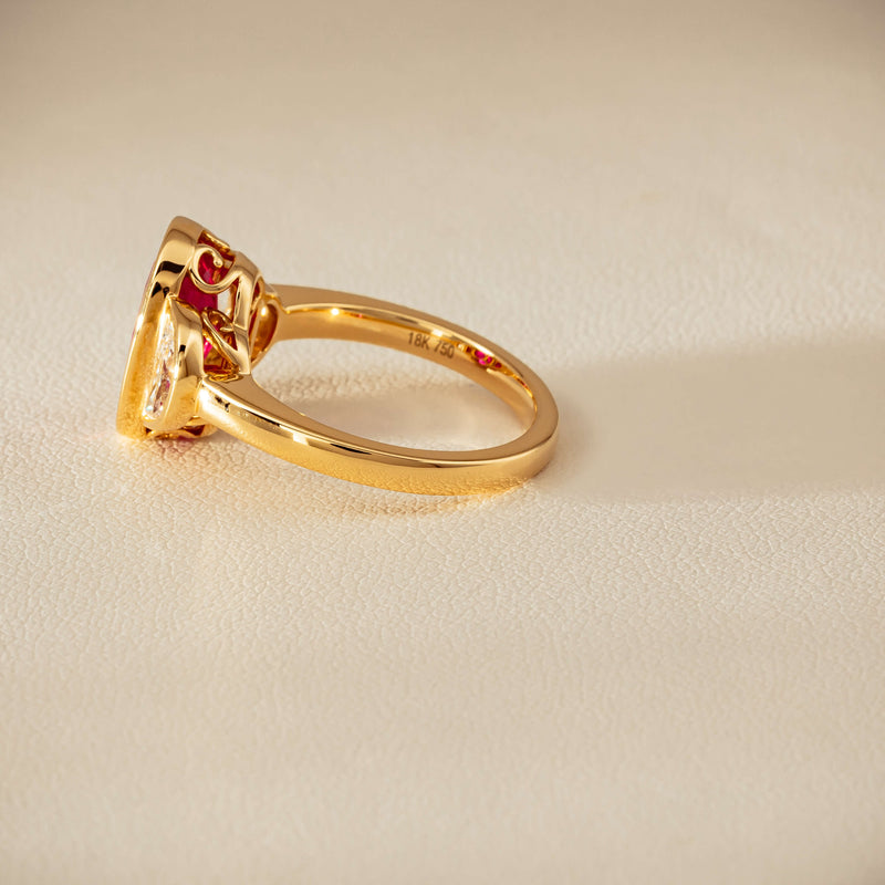 18ct Yellow Gold 4.18ct Oval Ruby & Diamond Ring - Ring - Walker & Hall