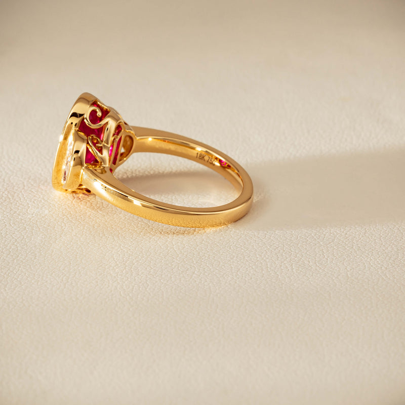 18ct Yellow Gold 4.18ct Oval Ruby & Diamond Ring - Ring - Walker & Hall