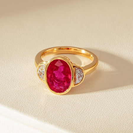 18ct Yellow Gold 4.18ct Oval Ruby & Diamond Ring - Ring - Walker & Hall