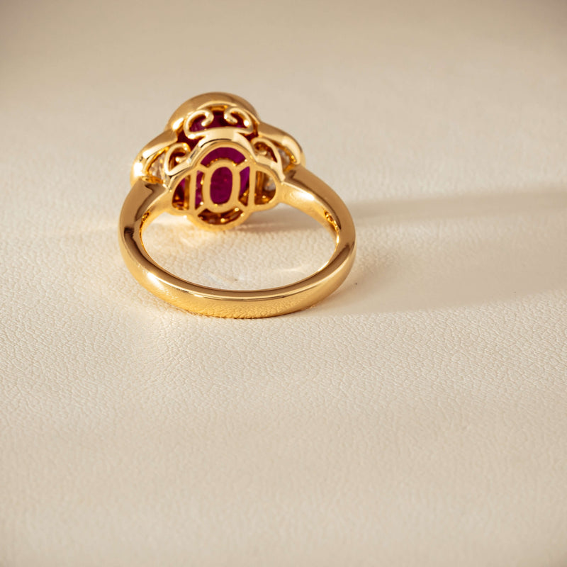 18ct Yellow Gold 4.18ct Oval Ruby & Diamond Ring - Ring - Walker & Hall
