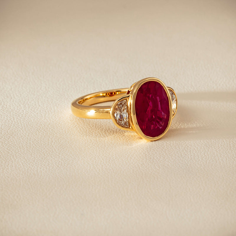 18ct Yellow Gold 4.18ct Oval Ruby & Diamond Ring - Ring - Walker & Hall