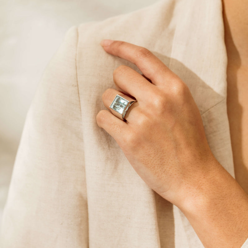 Platinum 9.65ct Aquamarine Flare Ring - Ring - Walker & Hall