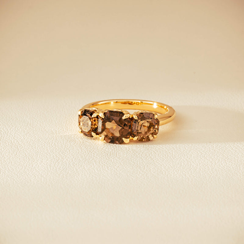 18ct Yellow Gold Three-Stone Smoky Quartz Octavia Ring - Ring - Walker & Hall
