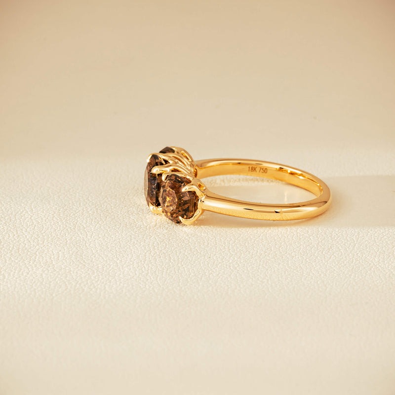 18ct Yellow Gold Three-Stone Smoky Quartz Octavia Ring - Ring - Walker & Hall