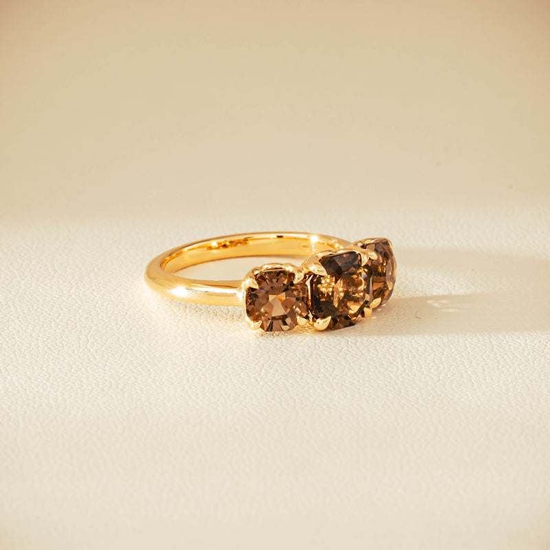18ct Yellow Gold Three-Stone Smoky Quartz Octavia Ring - Ring - Walker & Hall
