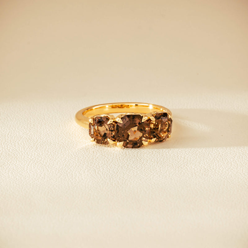 18ct Yellow Gold Three-Stone Smoky Quartz Octavia Ring - Ring - Walker & Hall