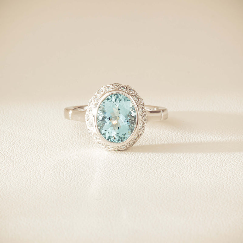 18ct White Gold 2.35ct Aquamarine & Diamond Dulce Ring - Ring - Walker & Hall