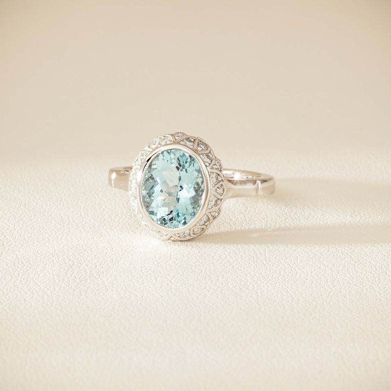 18ct White Gold 2.35ct Aquamarine & Diamond Dulce Ring - Ring - Walker & Hall