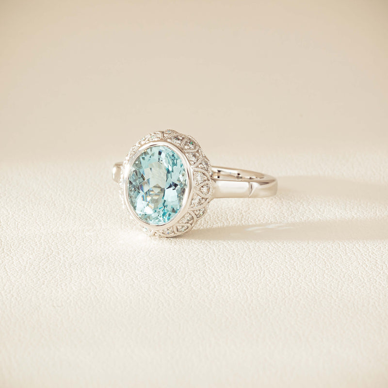18ct White Gold 2.35ct Aquamarine & Diamond Dulce Ring - Ring - Walker & Hall