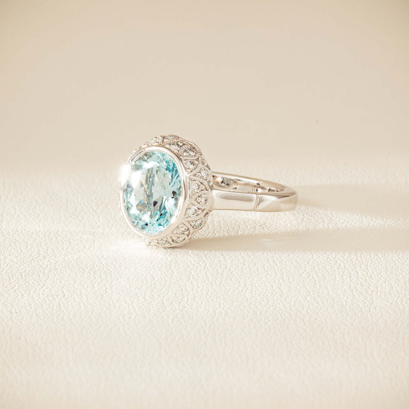 18ct White Gold 2.35ct Aquamarine & Diamond Dulce Ring - Ring - Walker & Hall
